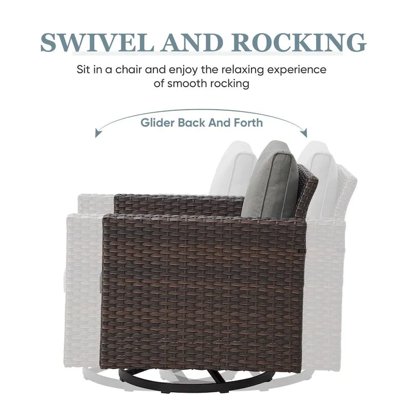3-Piece Patio Outdoor Swivel Glider Rocker Chair Set - Brown