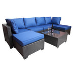 Salon de jardin extérieur 7 pièces en rotin PE avec coussins et table basse