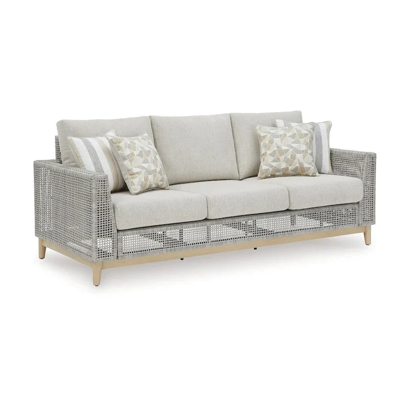 Canapé d'extérieur Yami de 83 pouces, 4 coussins décoratifs, en résine tressée grise