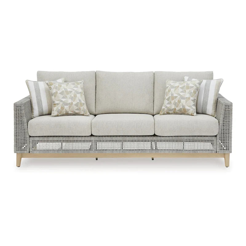 Canapé d'extérieur Yami de 83 pouces, 4 coussins décoratifs, en résine tressée grise