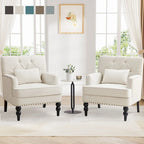 Lot de 2 fauteuils rembourrés avec boutons touffetés et oreiller lombaire beige/gris/bleu clair
