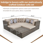 8-Piece Outdoor Brown Wicker Conversation Sofa Set with Beige Cushions and Colorful Pillows