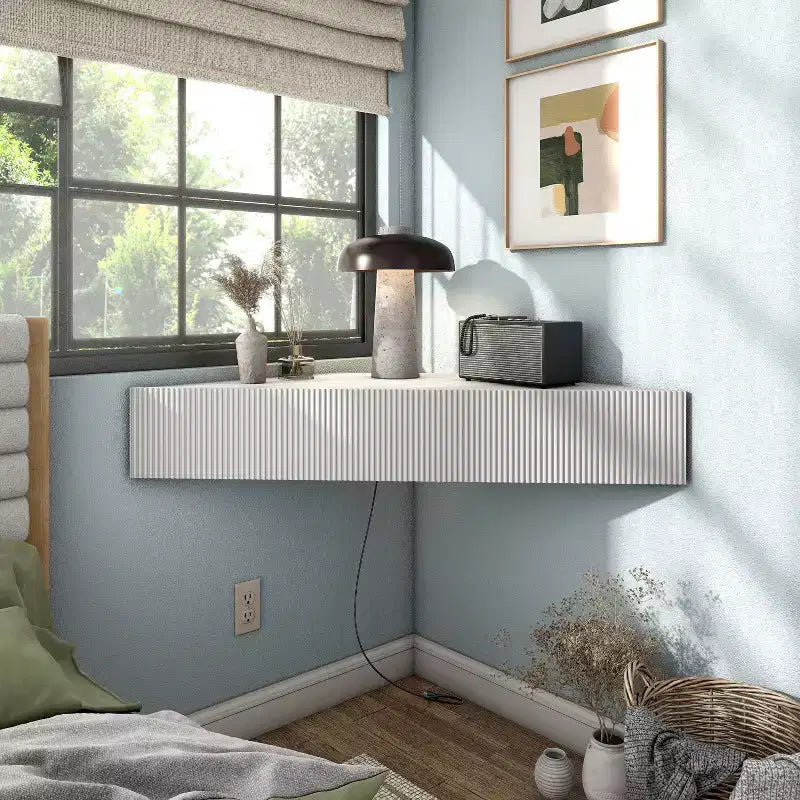 HOMES: Inside + Out Meuble TV d'angle flottant Vondal de style milieu de siècle avec 3 étagères pour téléviseurs jusqu'à 50 po