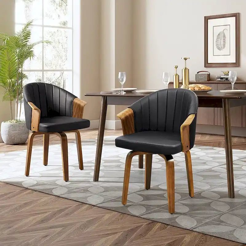 Chaises de salle à manger pivotantes en bois courbé et PU (lot de 2)