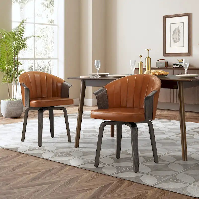 Chaises de salle à manger pivotantes en bois courbé et PU (lot de 2)