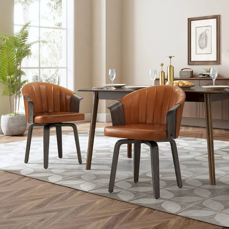 Chaises de salle à manger pivotantes en bois courbé et PU (lot de 2)