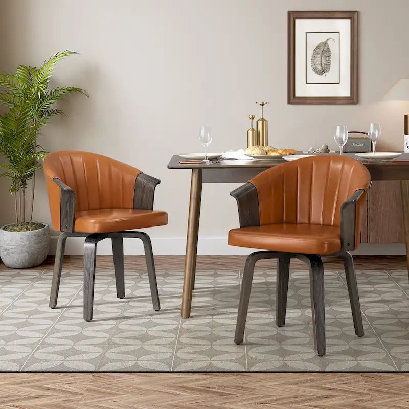Chaises de salle à manger pivotantes en bois courbé et PU (lot de 2)