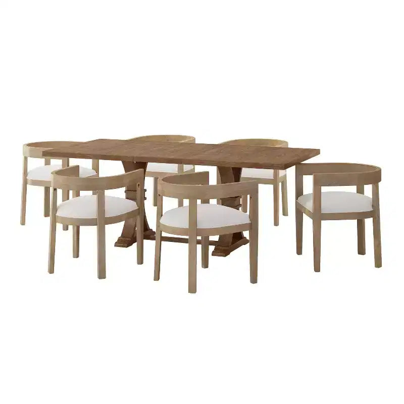 Christopher Knight Home Ensemble de salle à manger 7 pièces Hudson en tissu et bois clair