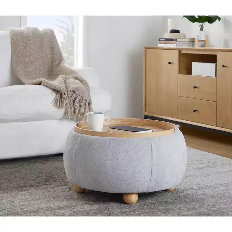 LumiSource Plateau Pouf Ottoman Tissu Naturel