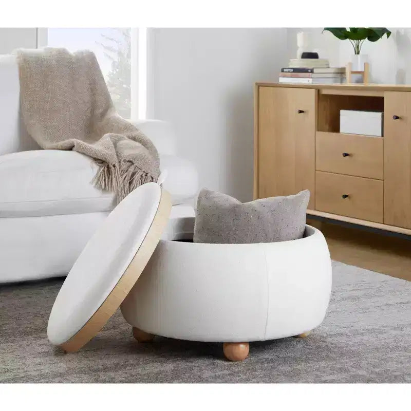 LumiSource Plateau Pouf Ottoman Tissu Naturel
