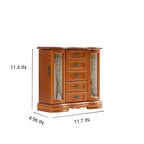 Boîte à Bijoux Stufurhome en Bois Massif avec 5 Tiroirs, Crochet pour Colliers Intégré et Miroir, Marron