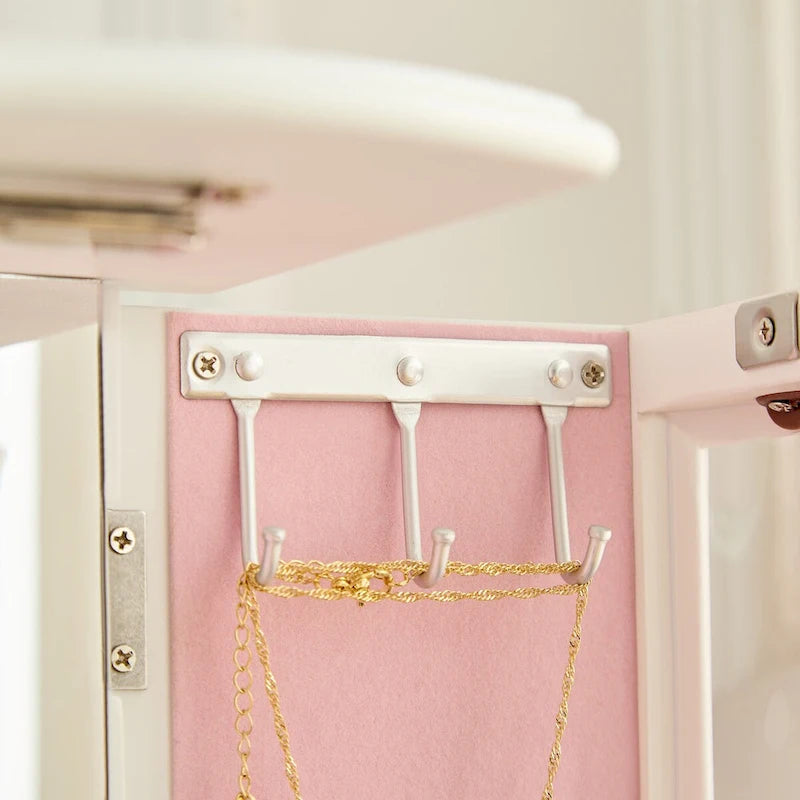 Boîte à Bijoux Stufurhome en Bois Massif avec 5 Tiroirs, Crochet pour Colliers Intégré et Miroir, Marron