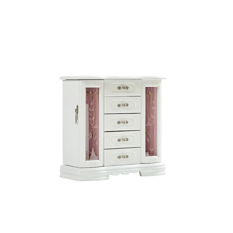 Boîte à Bijoux Stufurhome en Bois Massif avec 5 Tiroirs, Crochet pour Colliers Intégré et Miroir, Marron
