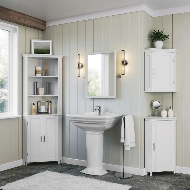 Meuble bas d'angle blanc à porte unique avec étagère réglable