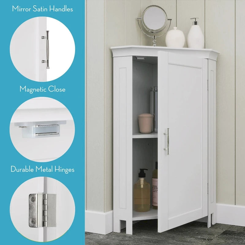 Meuble bas d'angle blanc à porte unique avec étagère réglable