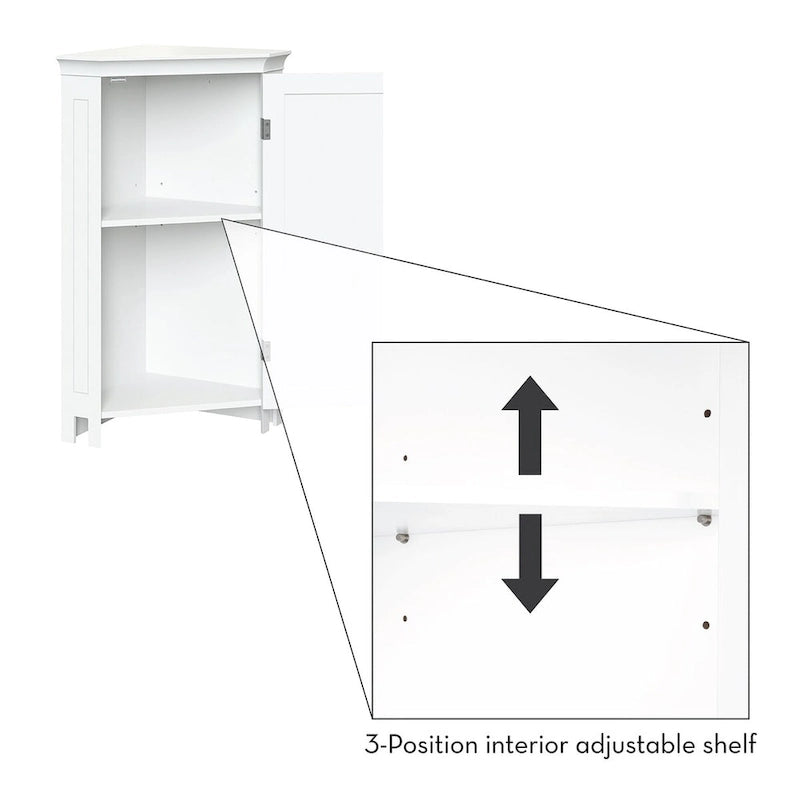 Meuble bas d'angle blanc à porte unique avec étagère réglable