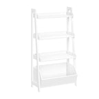 Étagère échelle à 4 niveaux de 61 cm avec étagère de présentation et bac de rangement – Blanc avec 2 étagères murales invisibles de 25 cm