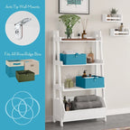 Étagère échelle à 4 niveaux de 61 cm avec étagère de présentation et bac de rangement – Blanc avec 2 étagères murales invisibles de 25 cm