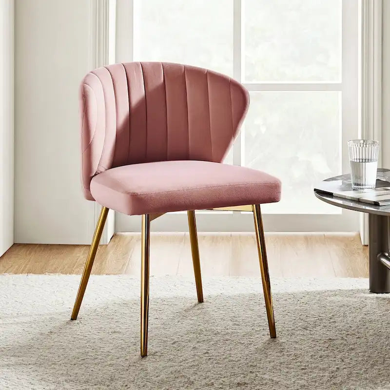 Chaise de salle à manger d'appoint moderne glamour, revêtue, avec dossier capitonné et petite base