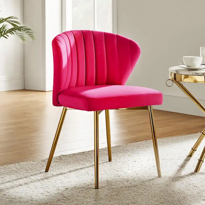 Chaise de salle à manger d'appoint moderne glamour, revêtue, avec dossier capitonné et petite base