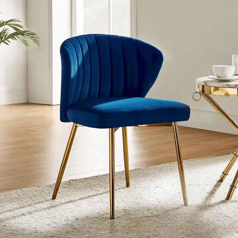Chaise de salle à manger d'appoint moderne glamour, revêtue, avec dossier capitonné et petite base