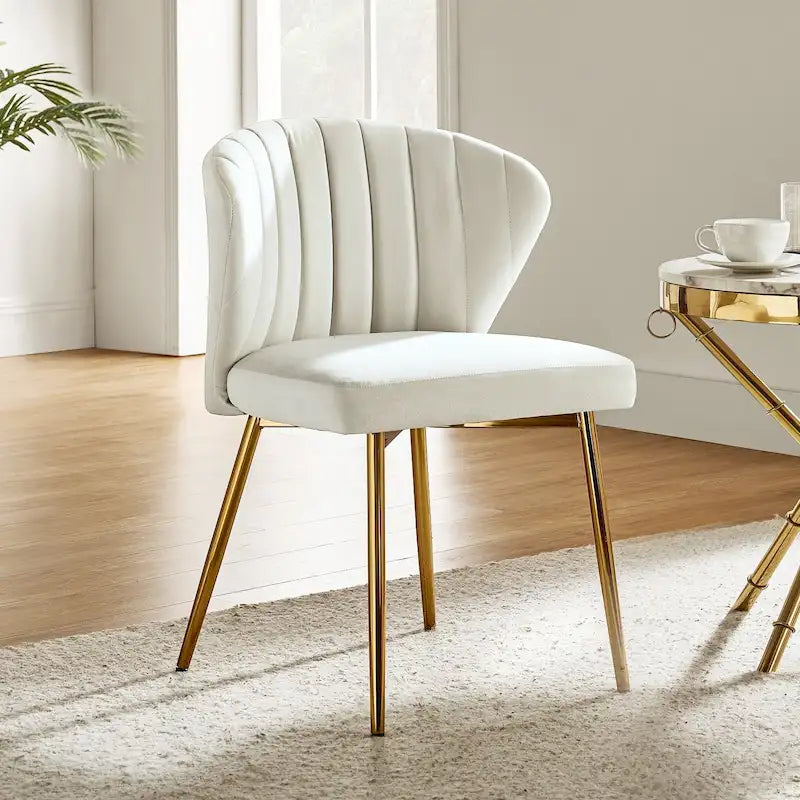 Chaise de salle à manger d'appoint moderne glamour, revêtue, avec dossier capitonné et petite base