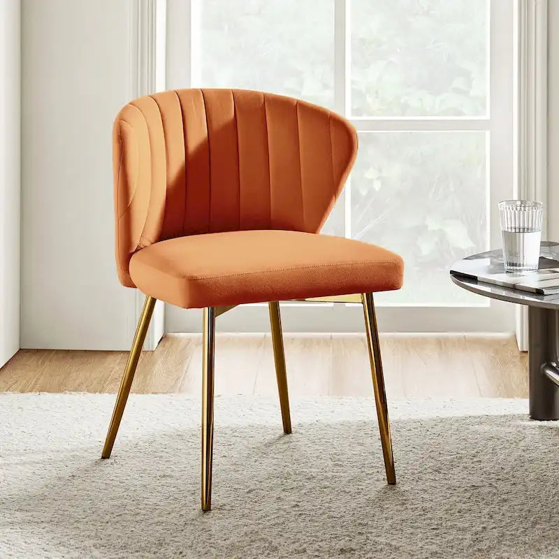 Chaise de salle à manger d'appoint moderne glamour, revêtue, avec dossier capitonné et petite base