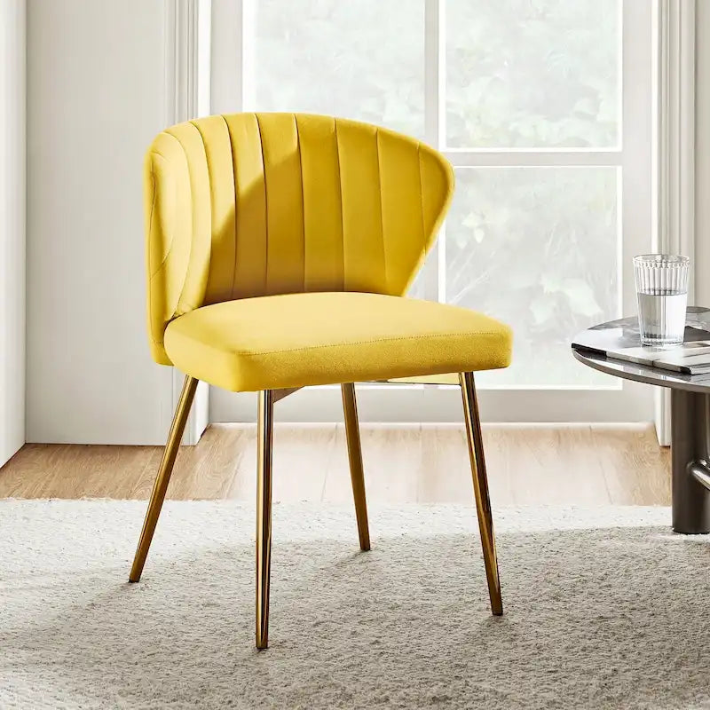 Chaise de salle à manger d'appoint moderne glamour, revêtue, avec dossier capitonné et petite base