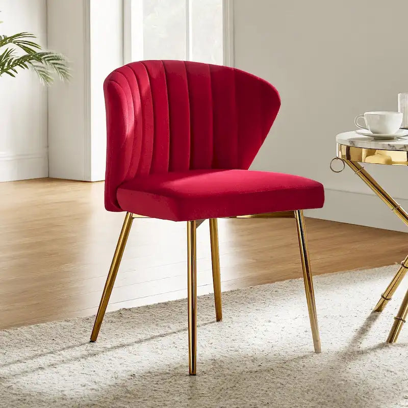Chaise de salle à manger d'appoint moderne glamour, revêtue, avec dossier capitonné et petite base