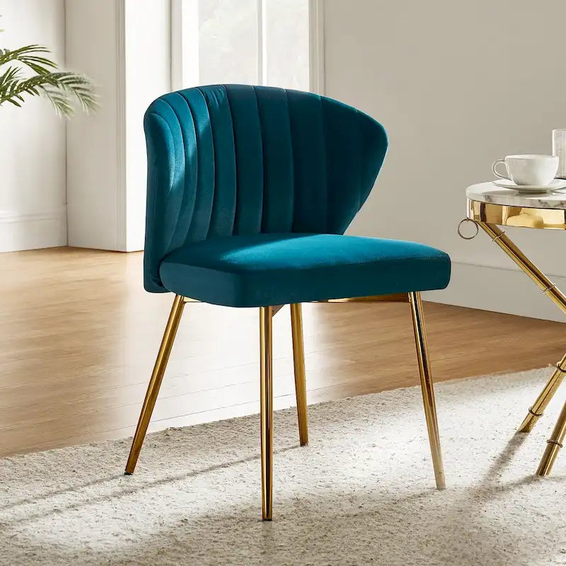 Chaise de salle à manger d'appoint moderne glamour, revêtue, avec dossier capitonné et petite base