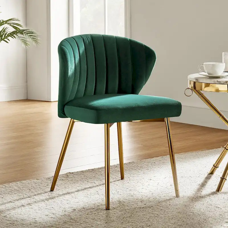 Chaise de salle à manger d'appoint moderne glamour, revêtue, avec dossier capitonné et petite base