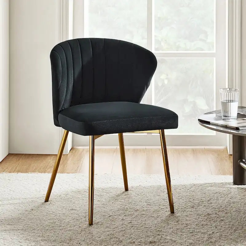 Chaise de salle à manger d'appoint moderne glamour, revêtue, avec dossier capitonné et petite base