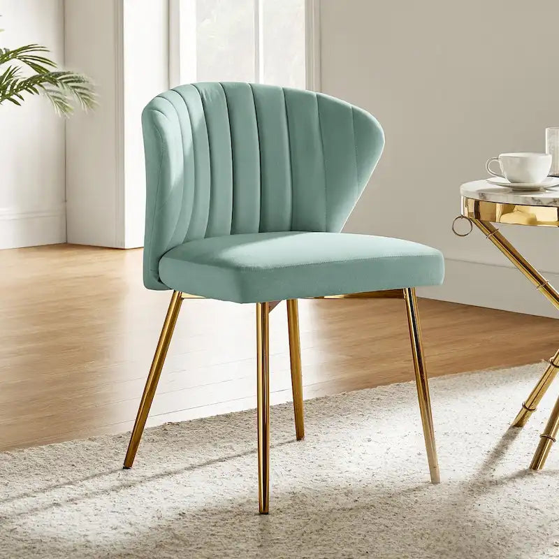 Chaise de salle à manger d'appoint moderne glamour, revêtue, avec dossier capitonné et petite base