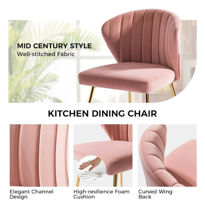 Chaise de salle à manger d'appoint moderne glamour, revêtue, avec dossier capitonné et petite base