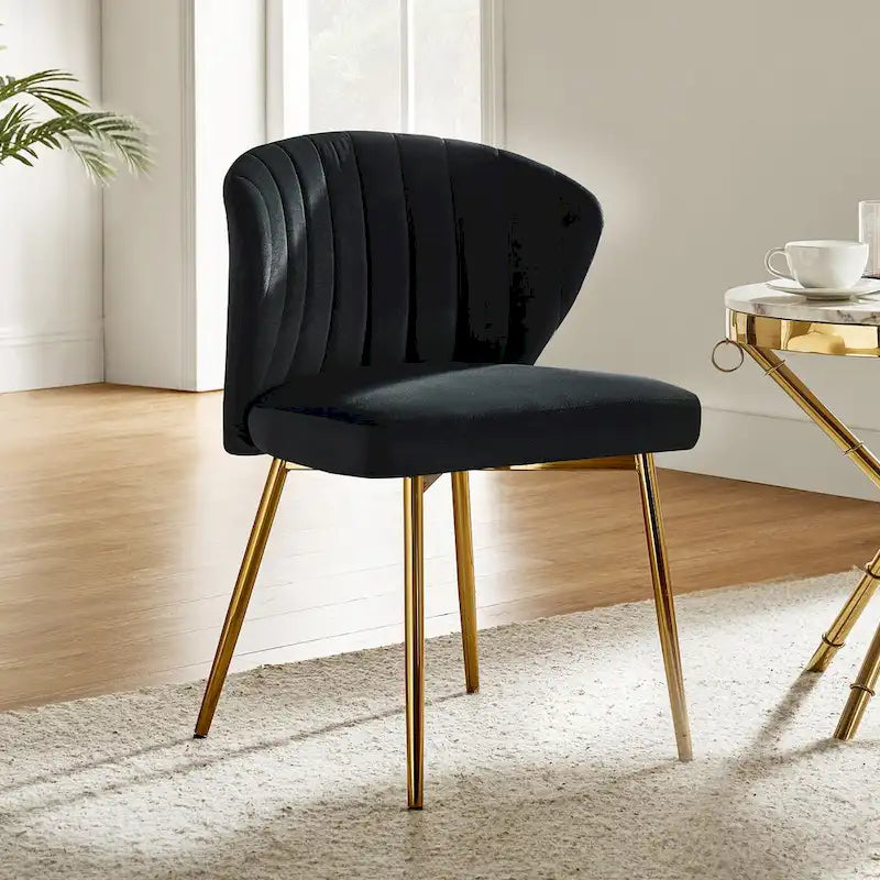 Chaise de salle à manger d'appoint moderne glamour, revêtue, avec dossier capitonné et petite base