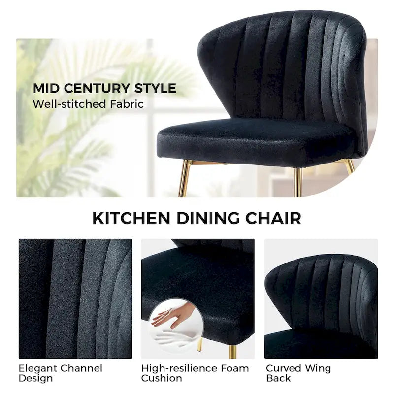 Chaise de salle à manger d'appoint moderne glamour, revêtue, avec dossier capitonné et petite base