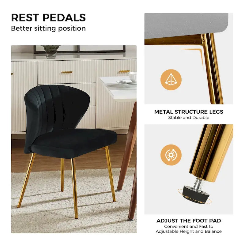 Chaise de salle à manger d'appoint moderne glamour, revêtue, avec dossier capitonné et petite base