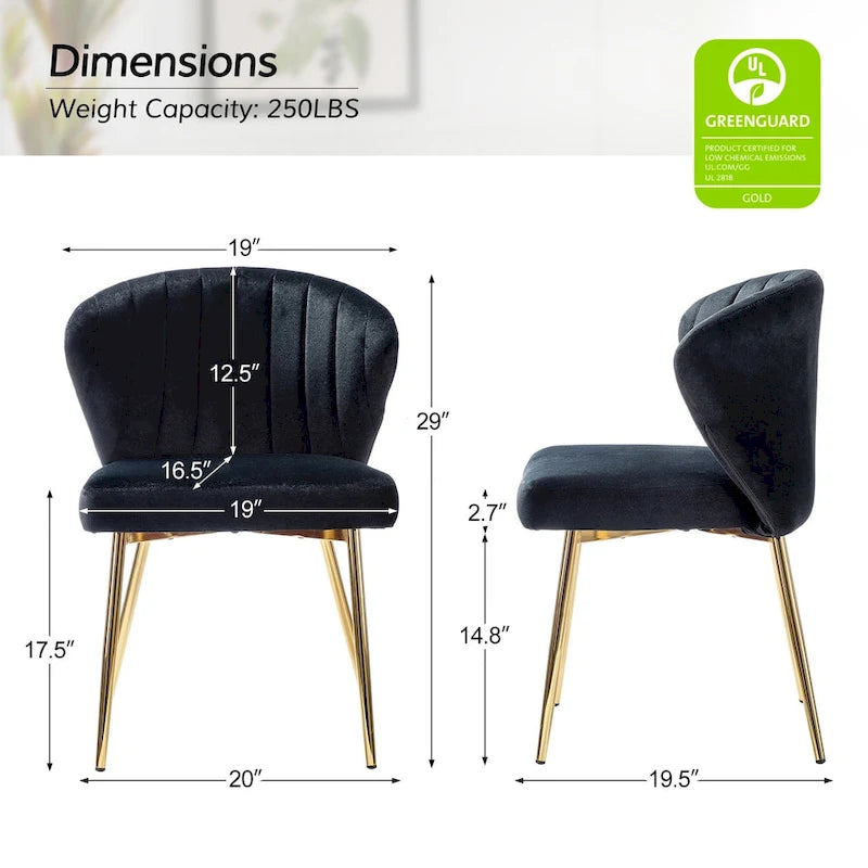 Chaise de salle à manger d'appoint moderne glamour, revêtue, avec dossier capitonné et petite base