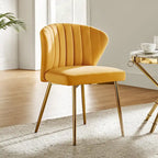 Chaise de salle à manger d'appoint moderne glamour, revêtue, avec dossier capitonné et petite base