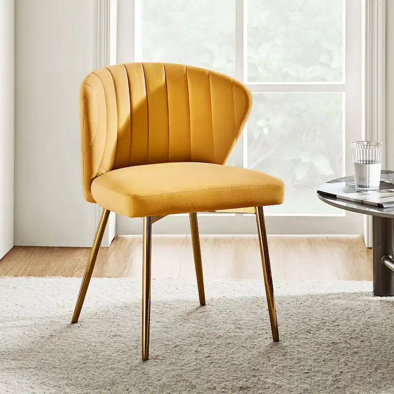 Chaise de salle à manger d'appoint moderne glamour, revêtue, avec dossier capitonné et petite base