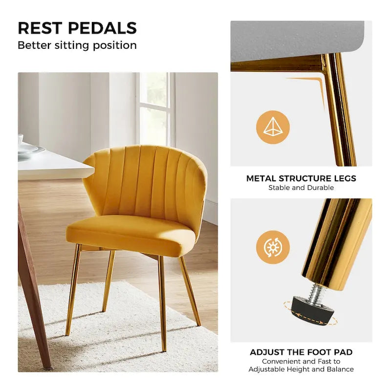 Chaise de salle à manger d'appoint moderne glamour, revêtue, avec dossier capitonné et petite base
