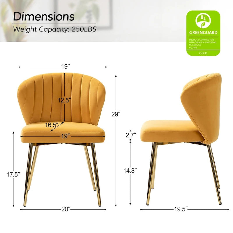 Chaise de salle à manger d'appoint moderne glamour, revêtue, avec dossier capitonné et petite base