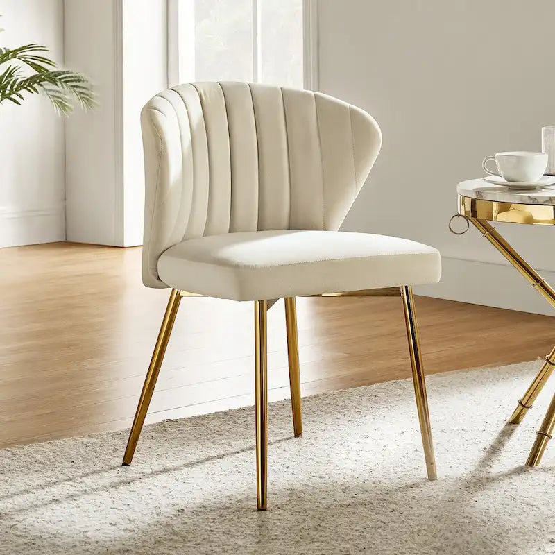 Chaise de salle à manger d'appoint moderne glamour, revêtue, avec dossier capitonné et petite base