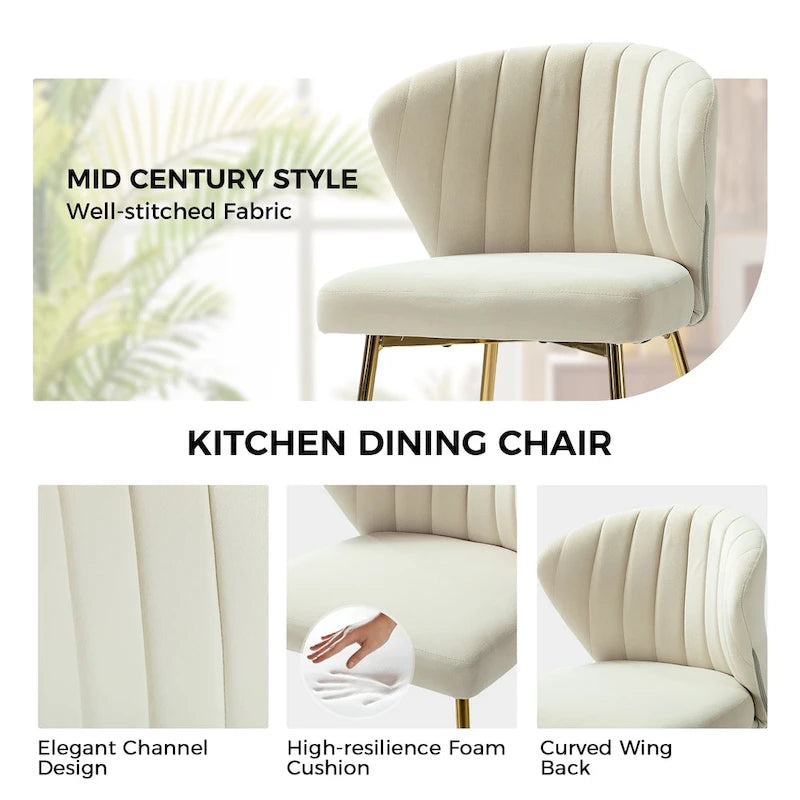 Chaise de salle à manger d'appoint moderne glamour, revêtue, avec dossier capitonné et petite base