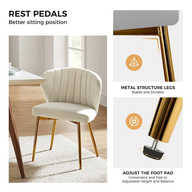 Chaise de salle à manger d'appoint moderne glamour, revêtue, avec dossier capitonné et petite base
