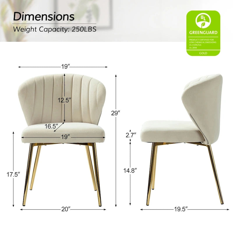 Chaise de salle à manger d'appoint moderne glamour, revêtue, avec dossier capitonné et petite base