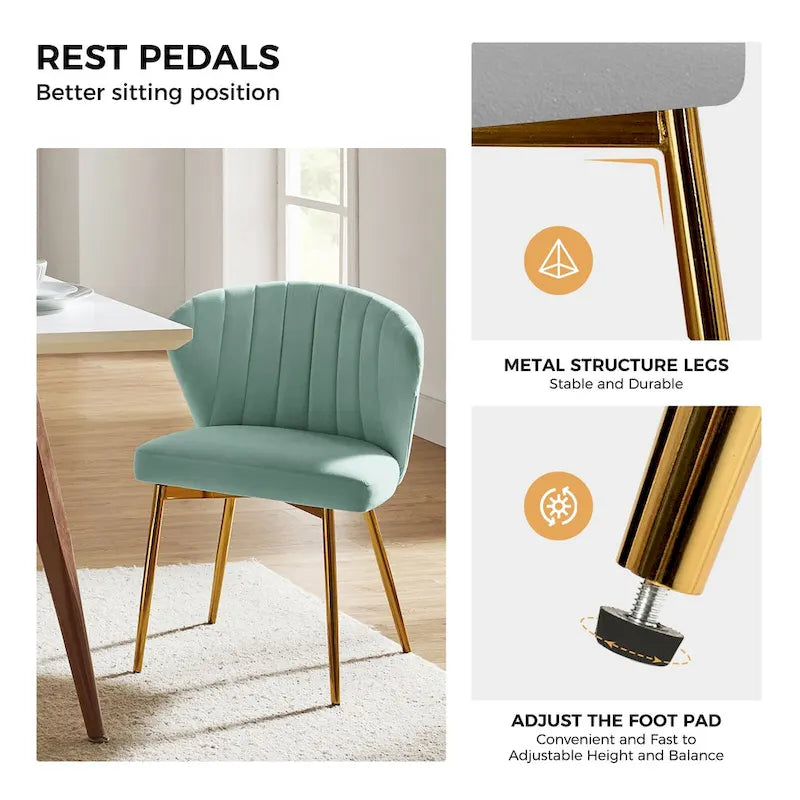 Chaise de salle à manger d'appoint moderne glamour, revêtue, avec dossier capitonné et petite base