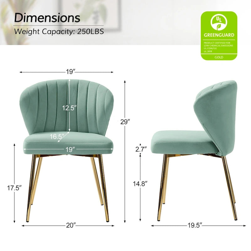 Chaise de salle à manger d'appoint moderne glamour, revêtue, avec dossier capitonné et petite base