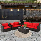 8-Pieces Brown Wicker Outdoor Sectional Set with Glass Coffee Table