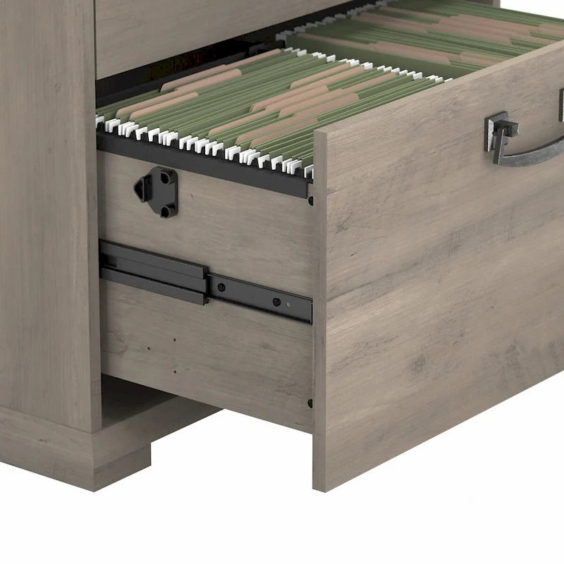 Classeur latéral de ferme, 2 tiroirs, Chêne blanc lin / Gris bois flotté, Utilisateur unique